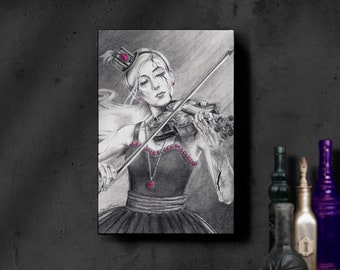 Pink Tourmaline / October Birthstone Art / Creepy / Haunted Doll / Wall Art / Limited Edition / Canvas Print / Violinist / Music Lover Gifts