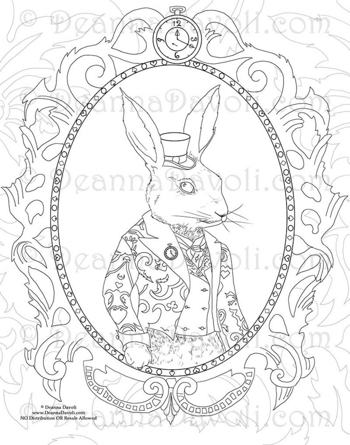 White Rabbit Coloring Page Alice in Wonderland Coloring Page - Etsy