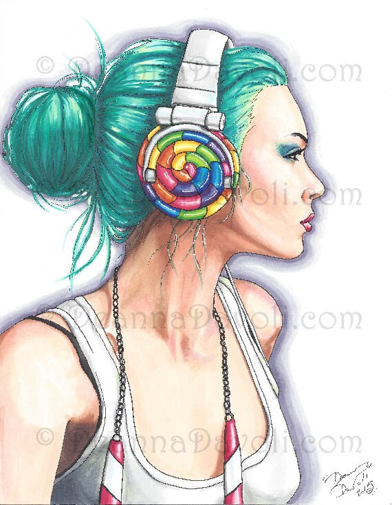 Punk Girl Lesezeichen Candy Land Buch Punk Art Kopfhorer Madchen Petrol Haar