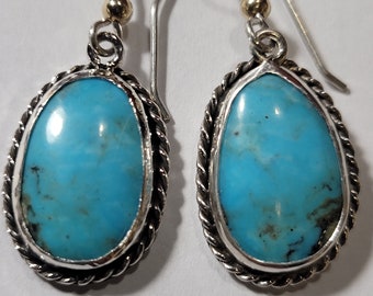 Natural Nevada Turquoise earrings . Sterling Silver.     B223