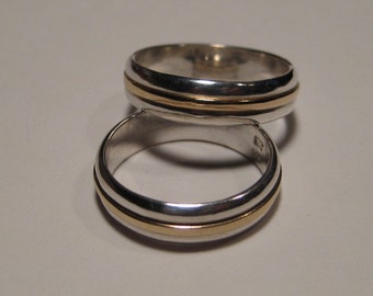 Sterling Silver and 14 kt GOLD Bands ... 5 mm wide ... set of two ..........