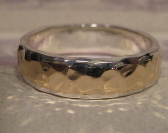 14 kt Gold over Sterling Silver  ...   Heavy Hand Hammered Band ... made to order in your size...