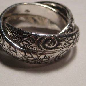 Swirl Flower  .... 3 Band Rolling  Ring  ......Heavy Rolling Band ring ... Sterling Silver ..made to order in your size.........