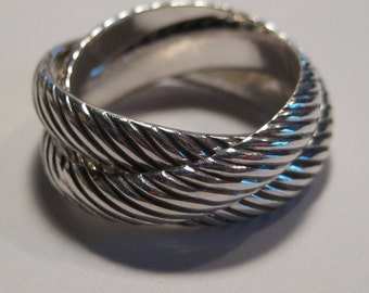 Triple Diagonal Rolling Ring   .... 3 Diagonal bands ......Heavy Rolling ring ... Sterling Silver ..made to order in your size.........