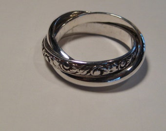 New Leaf and Plain Band... 3 band  Rolling Ring ... Sterling Silver ... CooL ...