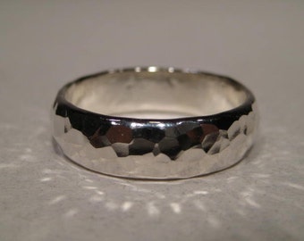 Hand Hammered Band Ring ... Sterling Silver .... Gently Domed ...  6 mm Wide  x 2 mm Thick