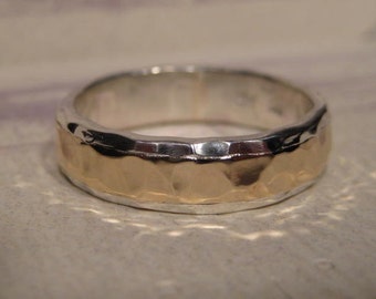 Precious Bond 14 kt Gold over Sterling Silver .. Medium Hand Hammered * PREMIUM * Band ...  ... made to order in your size...