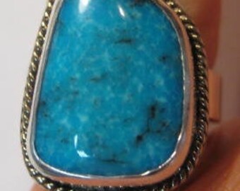 Kingman Turquoise  Ring  . Sterling Silver & 14 kt Gold ... Size 6 ...  B169