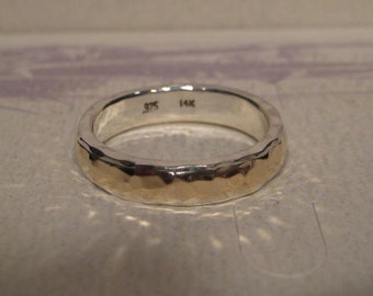 Precious Bond 14 kt Gold over Sterling Silver ... Narrow Hand Hammered Band ...... made to order in your size...