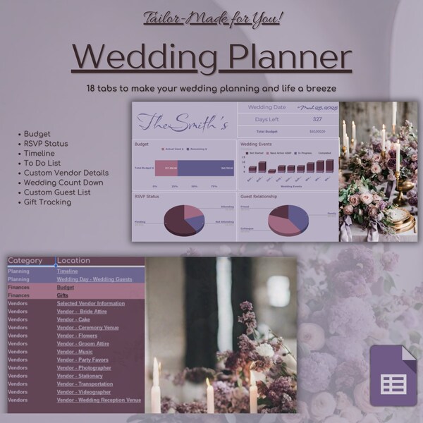 Wedding Planner Google Sheets Budget Tracker Wedding Checklist Wedding