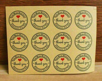 Etiquettes rondes en papier « Merci, fabriquées à la main avec amour »