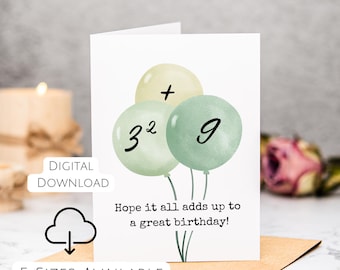18th Birthday Card Printable Hope It All Adds Up Green Balloons Happy Birthday Card 18 Year Old Maths Formula Birthday Card For Him
