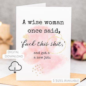 Grappige nieuwe baankaart Afdrukbare empowermentkaart voor haar Digitale download Carrièreveranderingskaart Feministische kaart voor vrouwen vloekwoordkaart