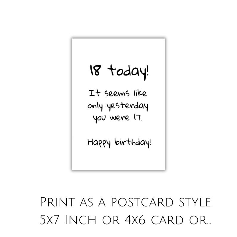 18th Birthday Card Printable Funny 18th Bday Card for Him or Her 18 ...