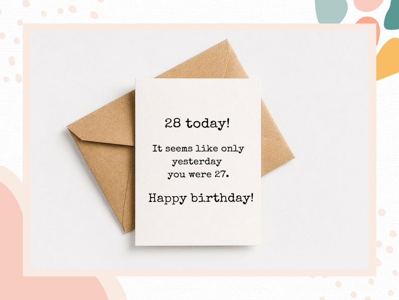 28th Birthday Card Printable Funny 28th Bday Card for Him or Her 28 ...