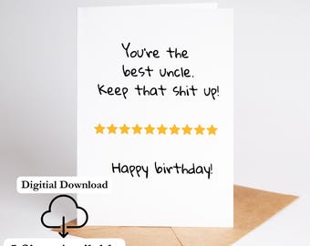 Birthday Card For Uncle Printable Funny Best Uncle Birthday Card Print At Home Low Ink Saving Design Instant Download