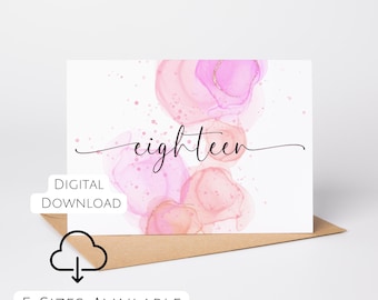 18th Birthday Card Printable 18 Birthday Card Printable 18th Bday Happy 18th Birthday Print at Home Last Minute Card