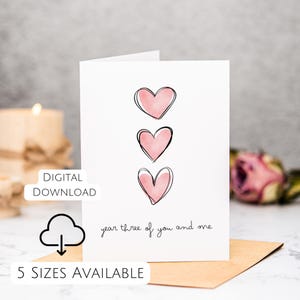 3rd Anniversary Card 3 Years Together Printable Card Romantic Card For Him For Her Third Anniversary Card Third Wedding Anniversary Card