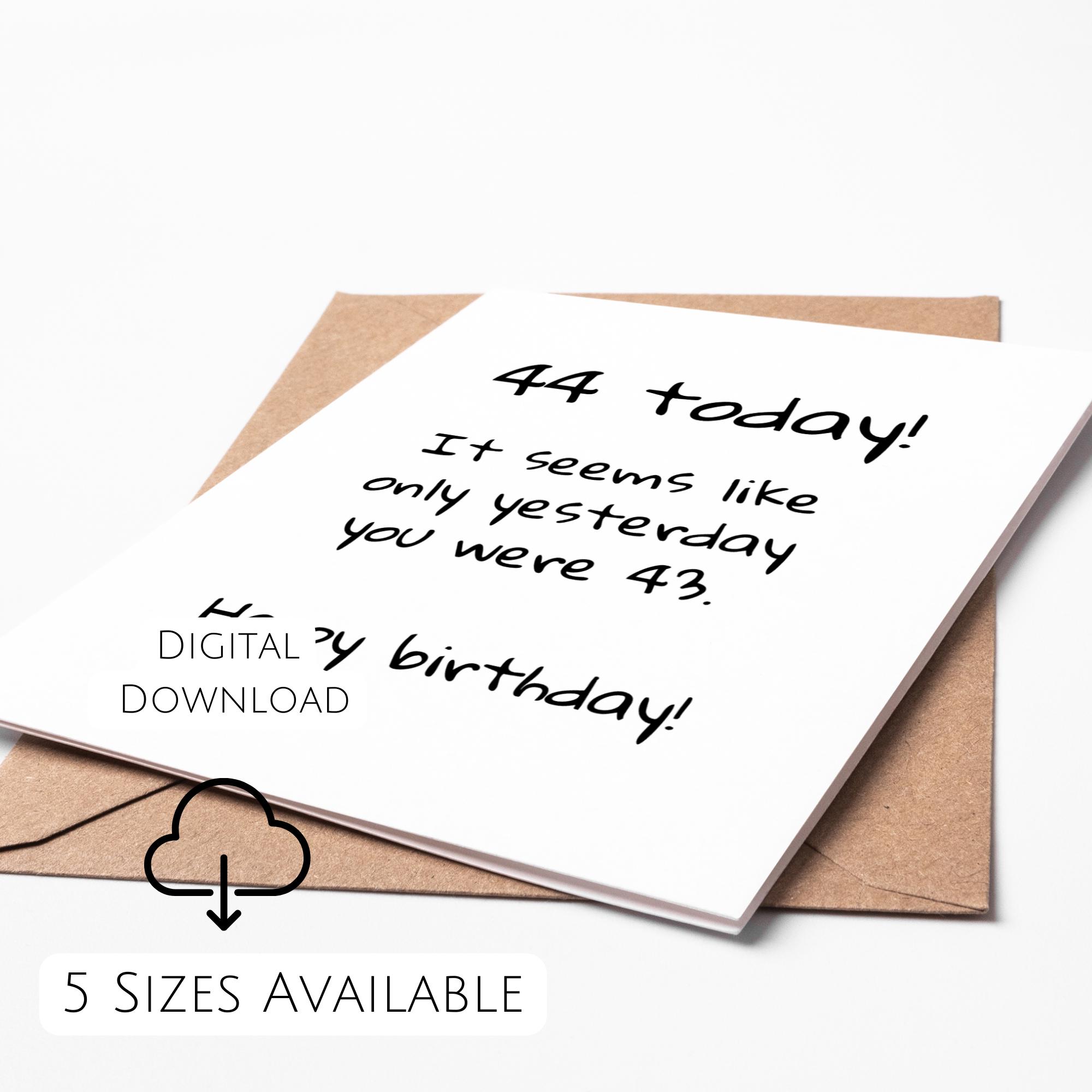 44th Birthday Card Printable Funny 44th Bday Card for Him or Her 44 ...