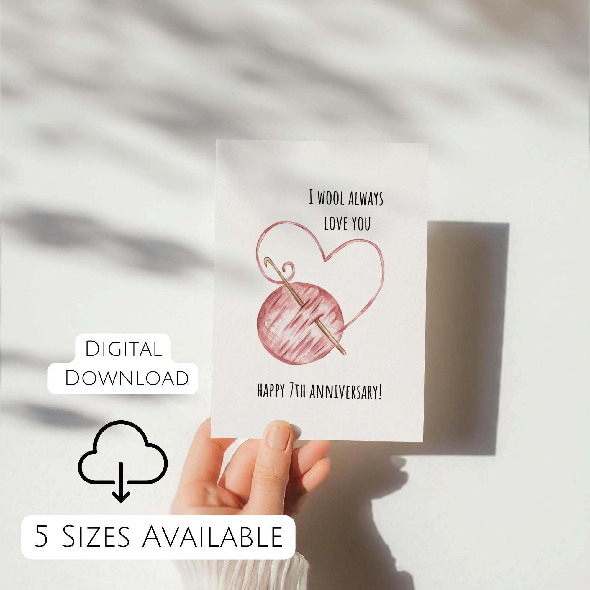 7th Anniversary Card Wool Anniversary Card 7 Years Married Printable ...