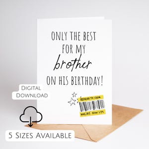 Cartão de aniversário engraçado para irmão Cartão de aniversário atrevido para irmão Cartão de aniversário divertido Download instantâneo Cartão de aniversário para impressão Cartão reduzido