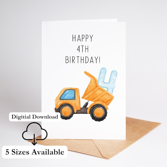 Boy 4th Birthday Card Print At Home 4 Years Old Printable Bday Card For Son Or Grandson 4 Today Instant Digital Download 5x7 4x6 PDF