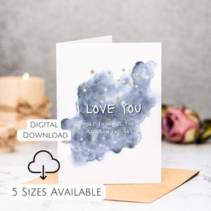 Süße Liebeskarte Romantische Karte für Paare Print At Home Süße Jahrestagskarte Valentinstagkarte Digitaler Download I Love You Karte