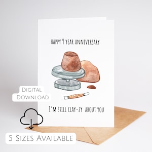 Tarjeta imprimible para el noveno aniversario, regalo de cerámica, tarjeta digital de 5 x 7, regalo de aniversario, tarjeta de noveno aniversario, regalo para novia, tarjeta para novio