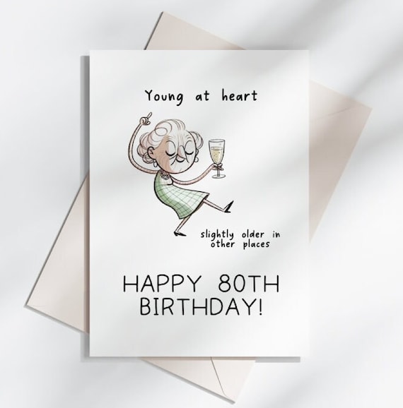Old English Co. - Biglietto di auguri per 80° compleanno da donna, con scritta Pink Gin Fabulous, biglietto di auguri per l'ottantesimo compleanno per lei, biglietto di compleanno per nonna, zia