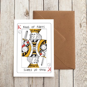 Cartão de aniversário para o pai Cartão engraçado para impressão Rei dos peidos Imprimir em casa Cartões de piada para ele Trocadilho com cartas de baralho PDF Download instantâneo