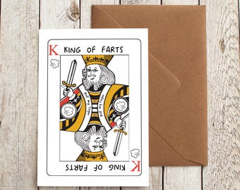 Birthday Card For Dad Funny Printable Card King Of Farts Print At Home Joke Cards For Him Playing Card Pun PDF Instant Download