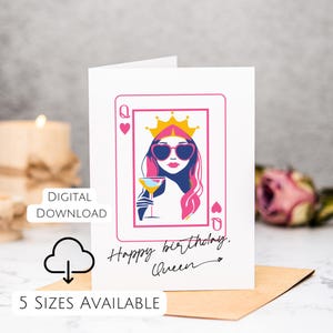Queen Of Hearts Birthday Card Printable Best Friend Birthday Card Glamorous Birthday Queen Card Bestie Card For Her Digital Download
