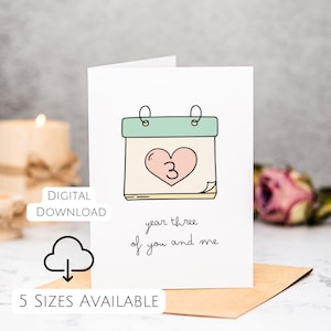 Year 3 Of You And Me Card Printable 3th Anniversary Card 3 Years Together Romantic Card Third Wedding Anniversary Card Leather Anniversary