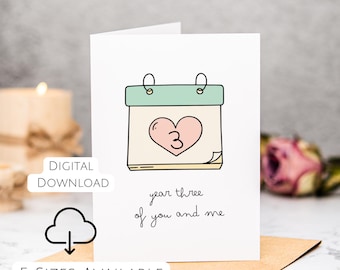 Year 3 Of You And Me Card Printable 3th Anniversary Card 3 Years Together Romantic Card Third Wedding Anniversary Card Leather Anniversary