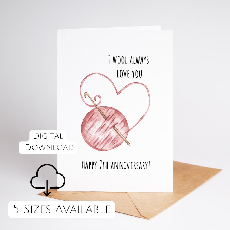 7th Anniversary Card Wool Anniversary Card 7 Years Married Printable ...