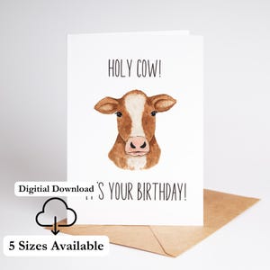 牛の誕生日カード 印刷可能 面白い誕生日カード なんてこった あなたの誕生日 ジョークギフト グリーティングカード 自宅で印刷 デジタル 5x7 折りたたみ PDF