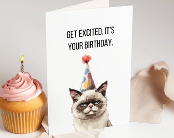 Cat Birthday Card Printable Cat Birthday Card Grumpy Cat Funny Birthday Card Printable Birthday Card For Him For Her Print at Home