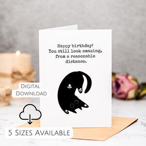Cartão de aniversário de gato atrevido para ele, cartão de aniversário engraçado para ela, cartão de felicitações de gato preto para amigo, download instantâneo