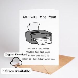 Carte de départ imprimable pour collègue ou patron, cadeau de départ amusant, 5 x 7 pouces, impression à la maison ou au bureau, téléchargement numérique instantané au format PDF