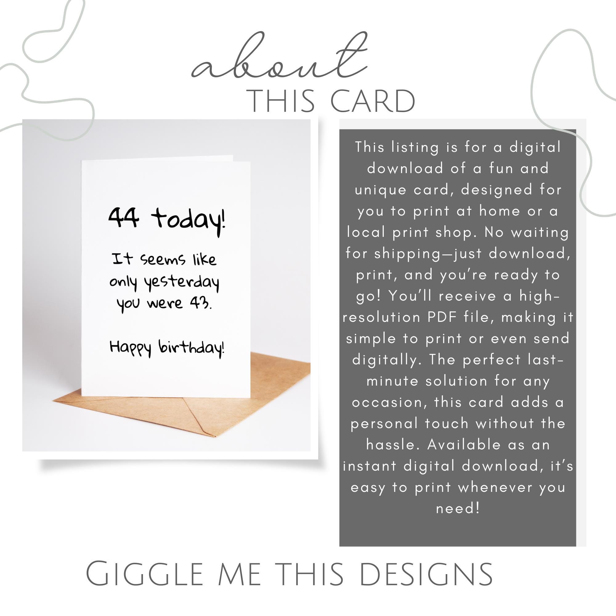 44th Birthday Card Printable Funny 44th Bday Card for Him or Her 44 ...
