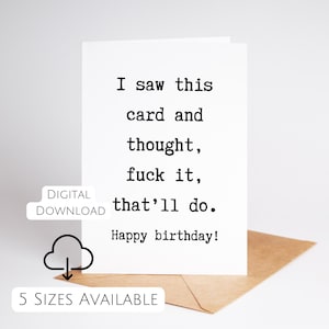 Cartão de aniversário atrevido para imprimir, cartão de aniversário de brincadeira para amigo, para pai, para irmão, cartão de aniversário engraçado e rude para ele, para ela, para imprimir em casa