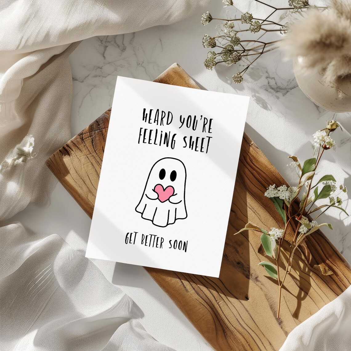 Funny Get Well Soon Card Printable Cute Ghost Pun Card Heard You’re ...