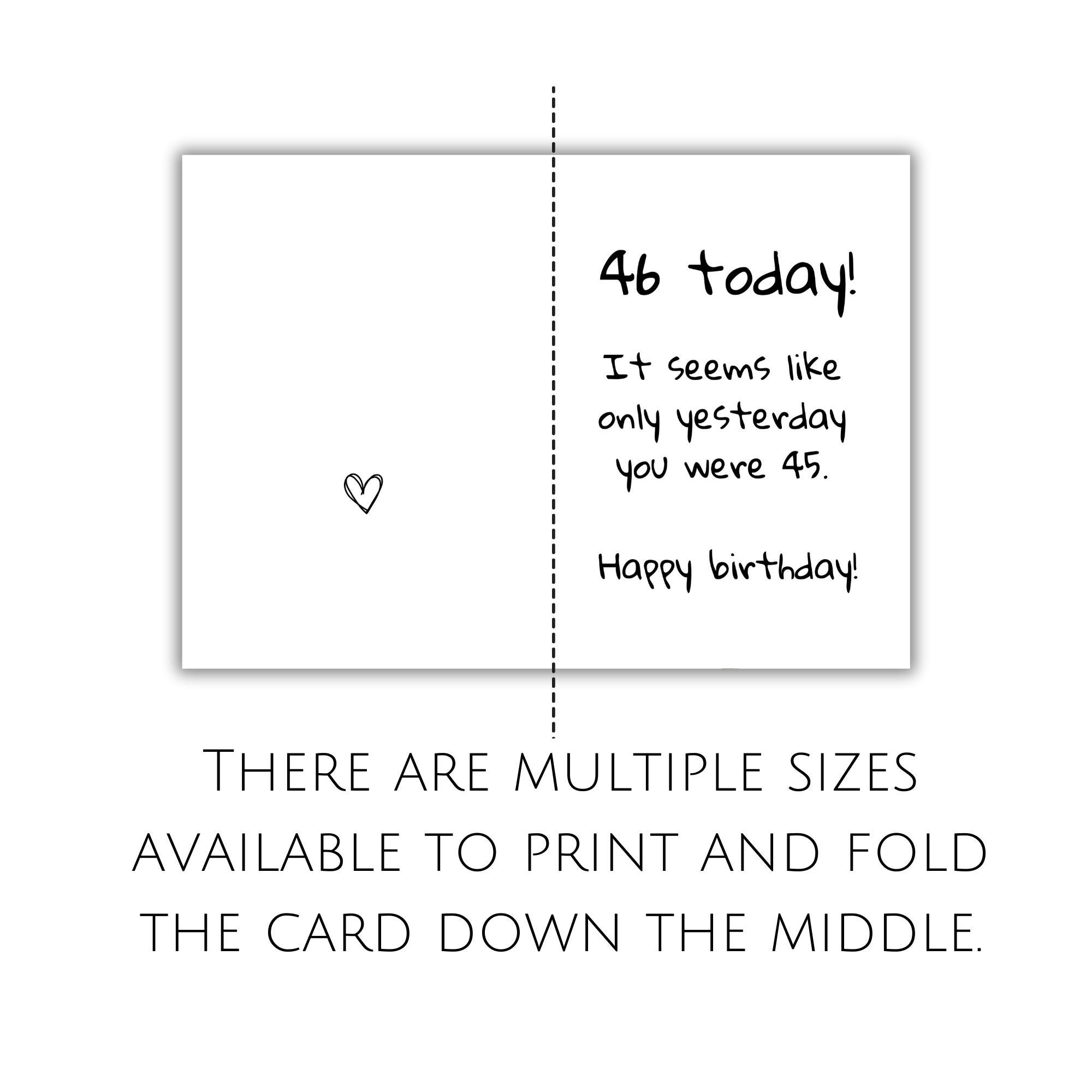 46th Birthday Card Printable Funny 46th Bday Card for Him or Her 46 ...