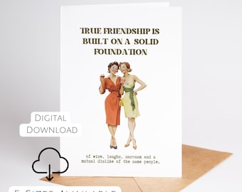 Tarjeta para mejor amiga, tarjeta divertida para amiga, tarjeta de amistad vintage, tarjeta retro para mejor amiga, tarjeta de amiga sarcástica, descarga digital, impresión en casa