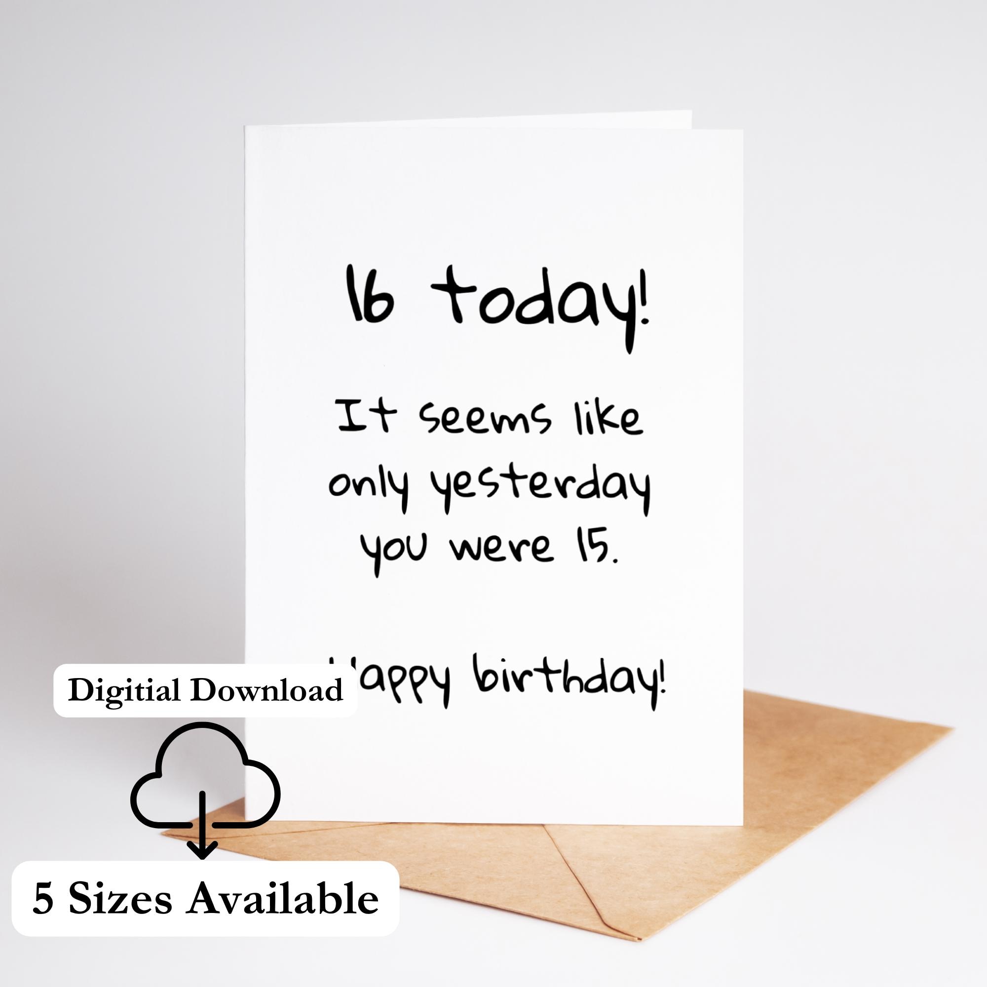 16th Birthday Card Printable Funny Birthday Card For Teenager Low Ink Design Print At Home Digital Download PDF