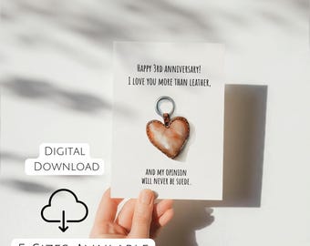 3th Anniversary Card Leather Anniversary Card 3 Years Married