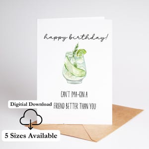 Cartão de aniversário engraçado com gim para impressão para amiga, download digital, cartão de aniversário com trocadilho para ela, amante de coquetéis, cartão com trocadilho com gim