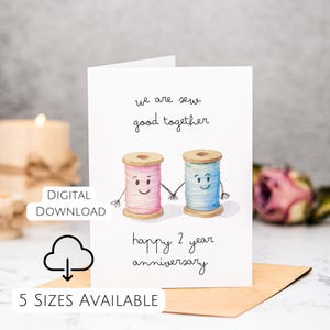 Niedliche 2. Jahrestag Karte druckbare Baumwolle Jubiläumskarte 2 Jahre verheiratet Wortspiel Karte Hochzeit Jahrestag Karte Mann Frau digitaler Download