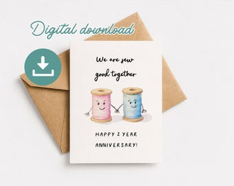 Cute 2nd Anniversary Card Printable Cotton Anniversary Card 2 Years Married Pun Card  Wedding Anniversary Card Husband Wife Digital Download
