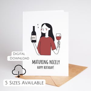 Mooi volwassen wordende grappige verjaardagskaart voor vriend 45e verjaardagskaart voor bestie Afdrukbare verjaardagskaart voor vriend Kaart voor haar Wijnkaart